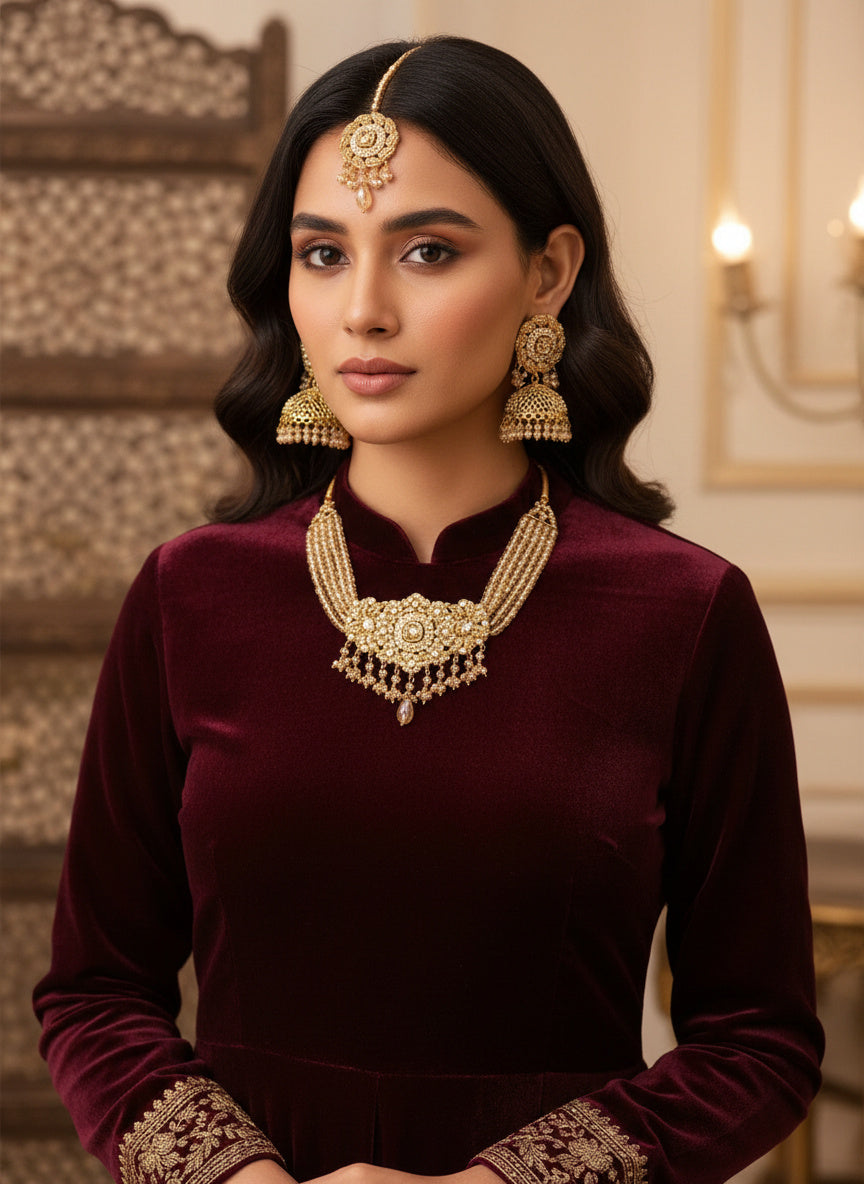 The Royal Champagne Gold Polki Choker Set