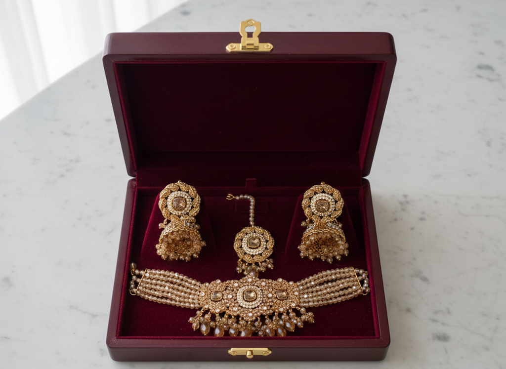 The Royal Champagne Gold Polki Choker Set