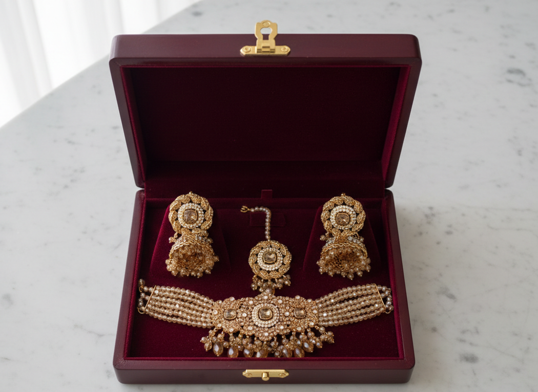 The Royal Champagne Gold Polki Choker Set