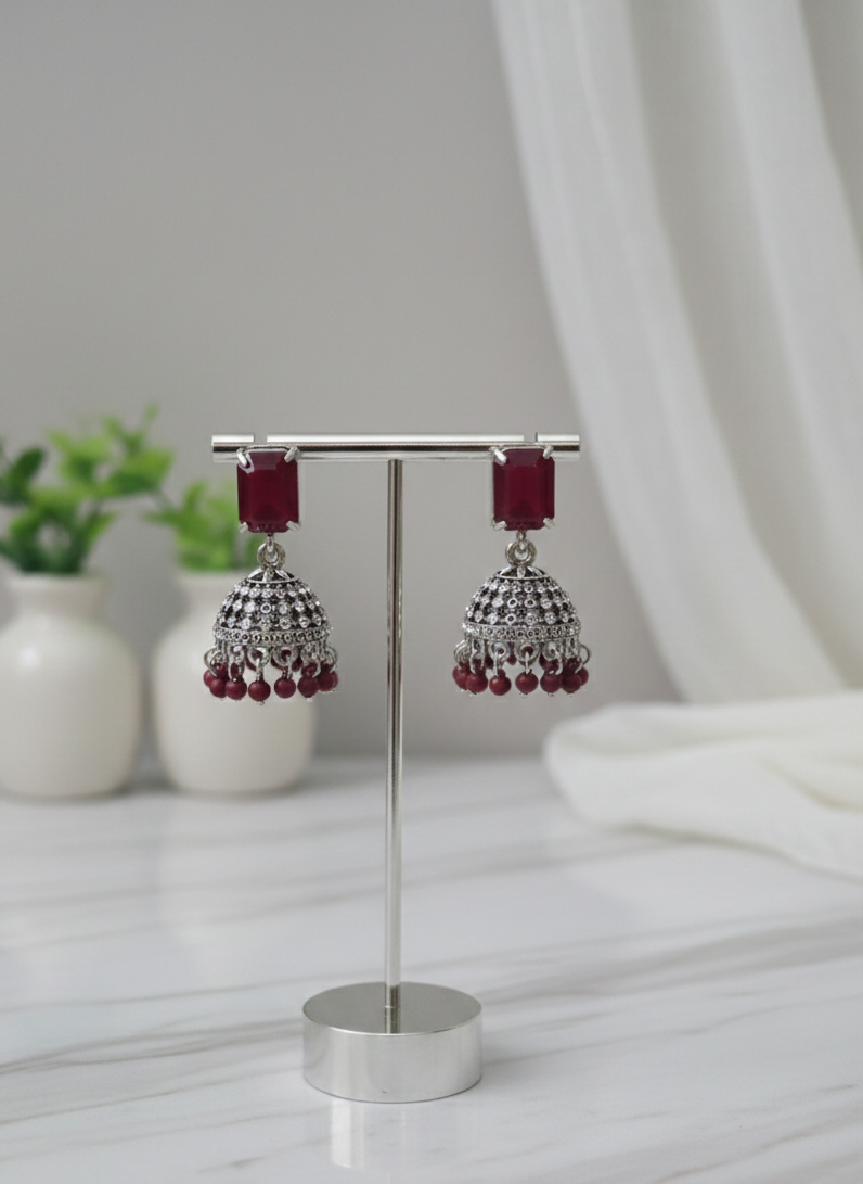 Vintage Ruby-Red Jhumka Drops