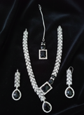 Silver-Finish Necklace Set with Onyx-Black Crystals