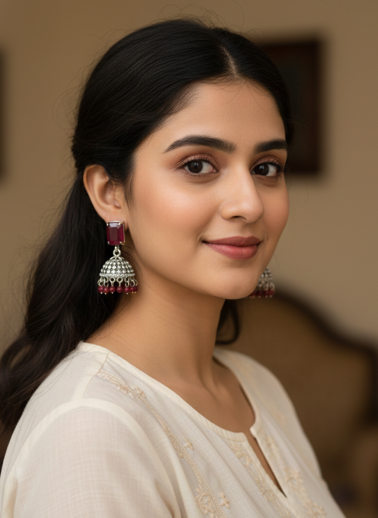 Vintage Ruby-Red Jhumka Drops