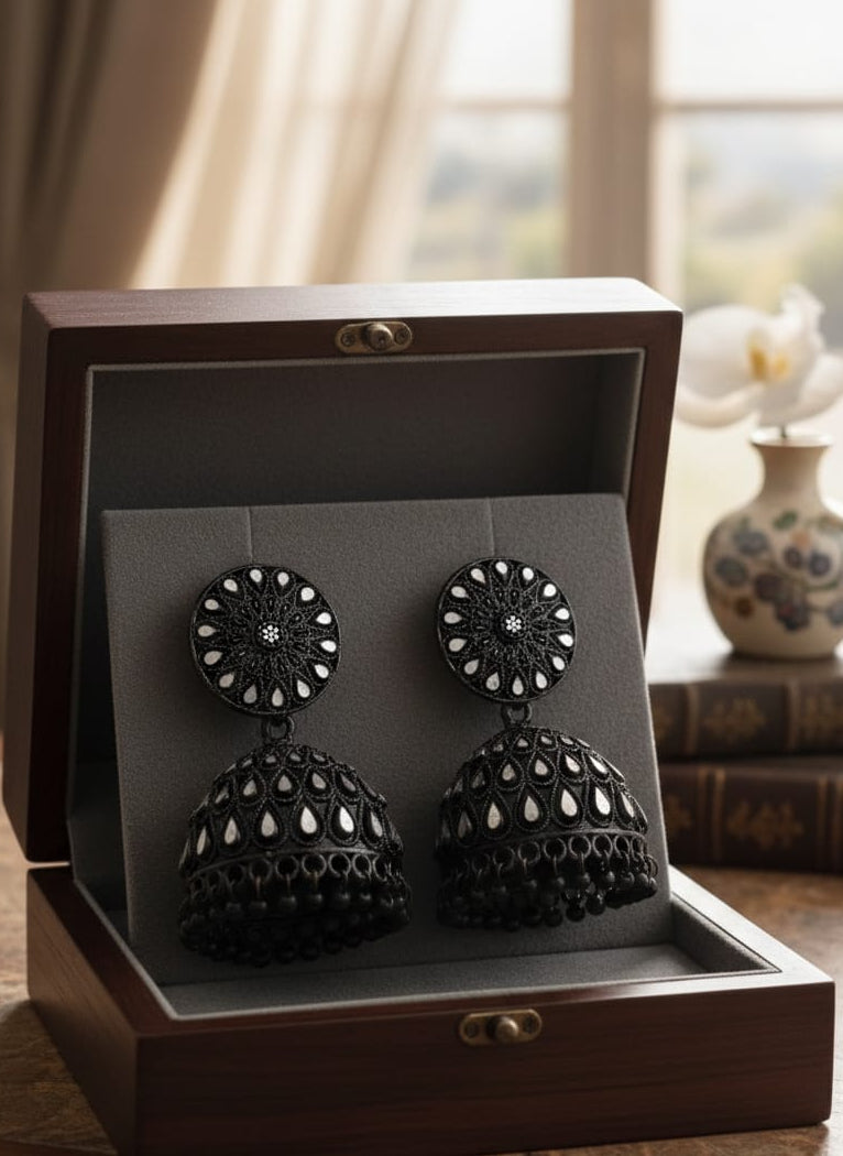 Elegant Midnight Blossom Jhumkas