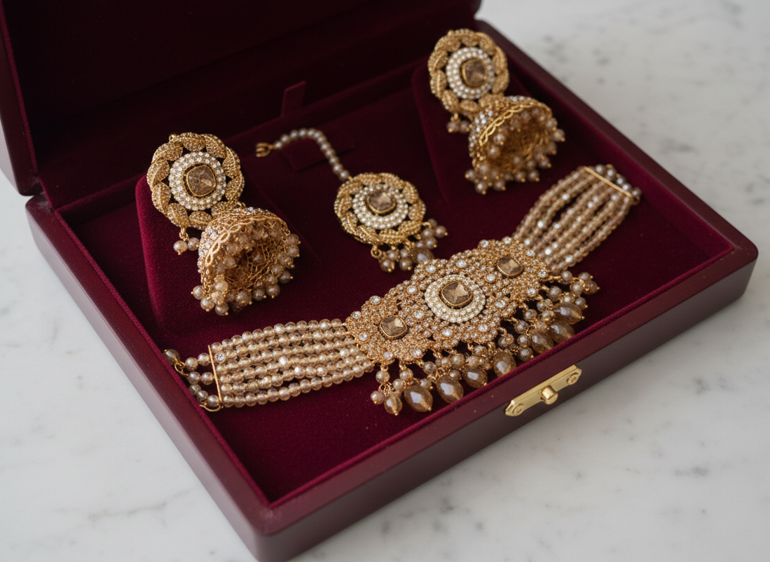 The Royal Champagne Gold Polki Choker Set