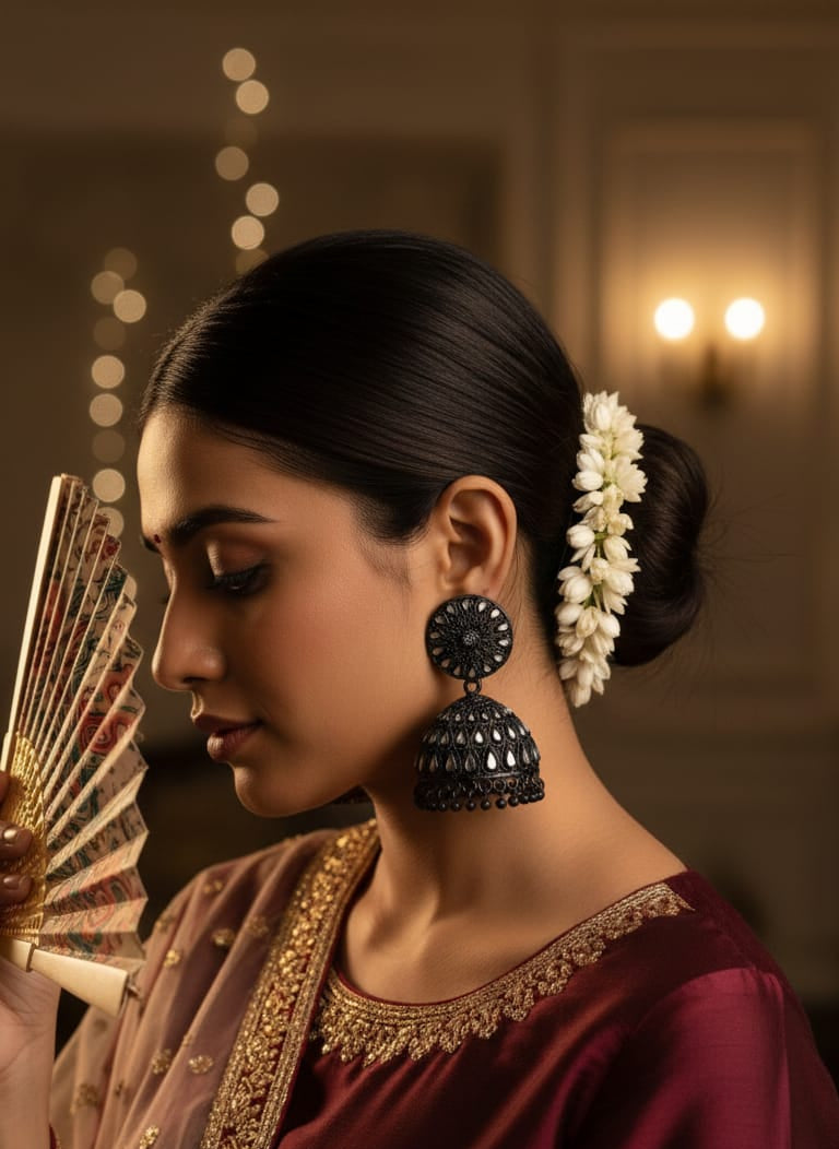 Elegant Midnight Blossom Jhumkas