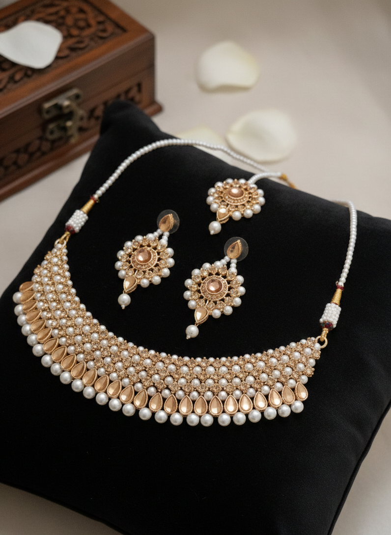 Golden Pearl Choker Set