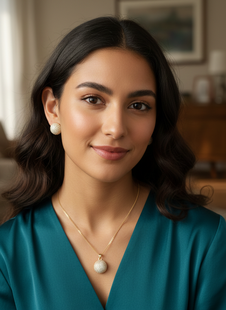 Golden sphere pendant with Earrings