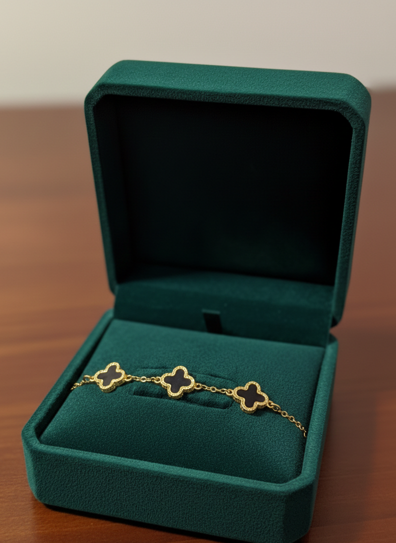 Gold & Black Clover Charm Bracelet